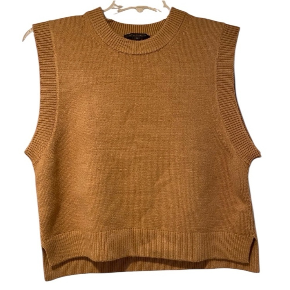 French Connection Women’s Brown Sweater Vest XL crew brown tan NEW